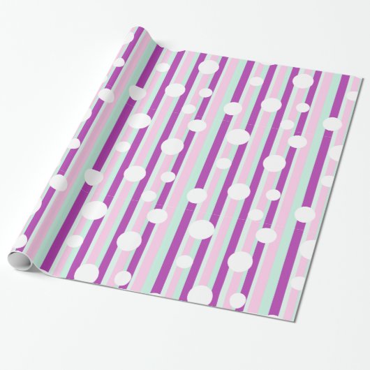 Rosa und Aquamariner Polka Dot Striping Geschenkst Geschenkpapier (Ungerollt)
