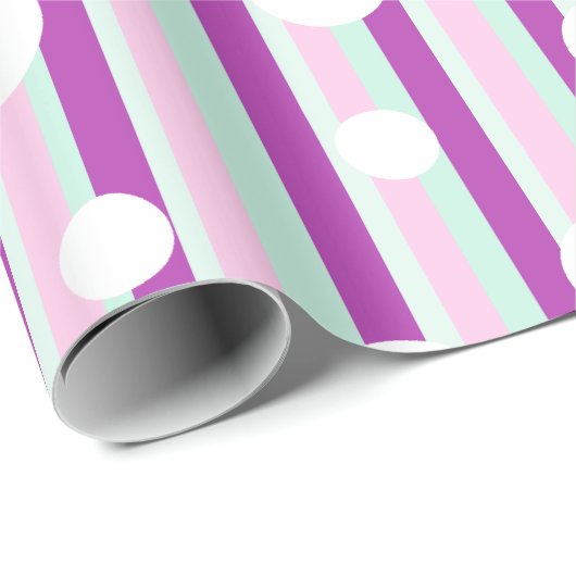 Rosa und Aquamariner Polka Dot Striping Geschenkst Geschenkpapier (Rolleneckpunkt)