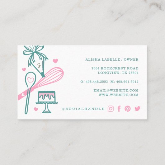 Rosa und Aquamarines Backen & Kochen Utensidische Visitenkarte (Rückseite)