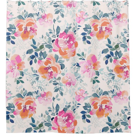 rosa und Aquamarines Blumenmuster Duschvorhang (Vorderseite)