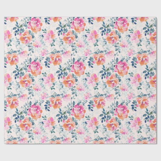 rosa und Aquamarines Blumenmuster Geschenkpapier (Flach)