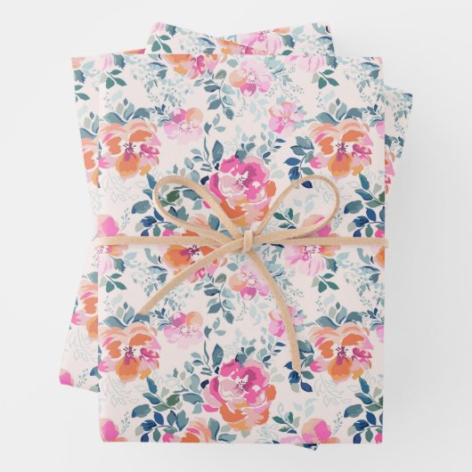 rosa und Aquamarines Blumenmuster Geschenkpapier Set (Beispiel)