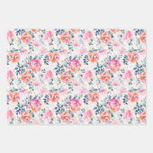rosa und Aquamarines Blumenmuster Geschenkpapier Set (Vorderseite)