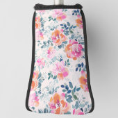 rosa und Aquamarines Blumenmuster Golf Headcover (Rotieren 90)