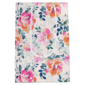 rosa und Aquamarines Blumenmuster Mittlere Geschenktüte (Rückseite)