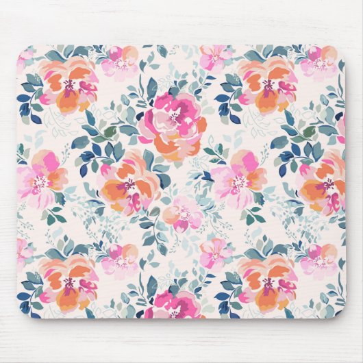 rosa und Aquamarines Blumenmuster Mousepad (Vorne)