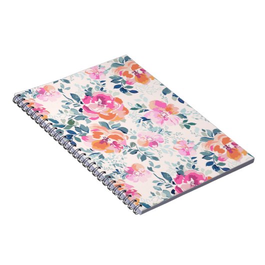 rosa und Aquamarines Blumenmuster Notizblock (Rechte Seite)
