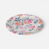 rosa und Aquamarines Blumenmuster Pappteller (Schrägansicht)