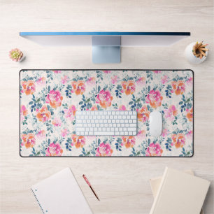 rosa und Aquamarines Blumenmuster Schreibtischunterlage