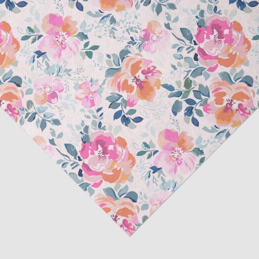 rosa und Aquamarines Blumenmuster Seidenpapier (Ausschnitt)