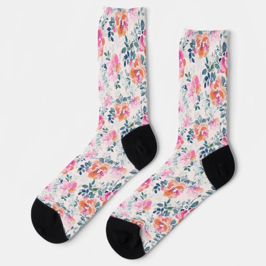 rosa und Aquamarines Blumenmuster Socken (Linkes Detail)