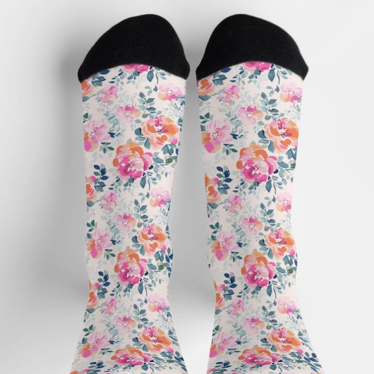 rosa und Aquamarines Blumenmuster Socken (Oben)