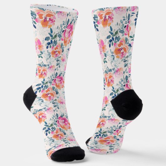 rosa und Aquamarines Blumenmuster Socken (Gewinkelt)