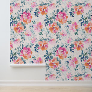 rosa und Aquamarines Blumenmuster Tapete