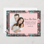 Rosa und Aquamarines dunkles Foto Save the Date Postkarte (Vorne/Hinten)