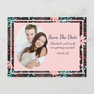 Rosa und Aquamarines dunkles Foto Save the Date Postkarte