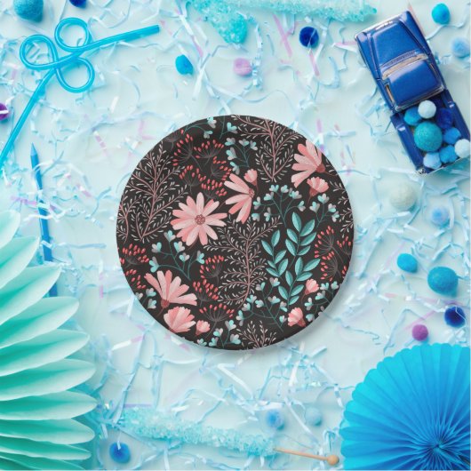 Rosa und Aquamarines dunkles Muster Pappteller (Party)