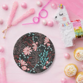 Rosa und Aquamarines dunkles Muster Pappteller (Party)