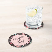 Rosa und Aquamarines dunkles Muster Runder Pappuntersetzer (Vor Ort)