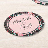 Rosa und Aquamarines dunkles Muster Runder Pappuntersetzer (Angewinkelt)