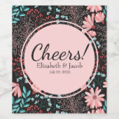 Rosa und Aquamarines dunkles Muster Weinetikett (Einzelnes Label)