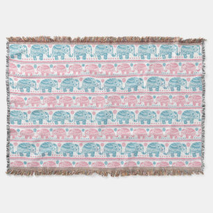 Rosa und aquamarines ethnisches Elefant-Muster Decke