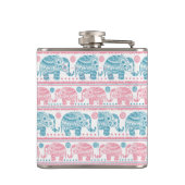 Rosa und aquamarines ethnisches Elefant-Muster Flachmann (Rückseite)