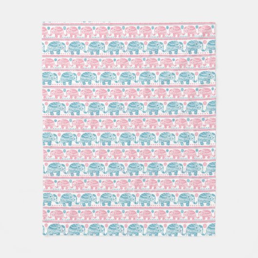 Rosa und aquamarines ethnisches Elefant-Muster Fleecedecke (Vorderseite)