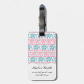 Rosa und aquamarines ethnisches Elefant-Muster Gepäckanhänger (Rückseite vertikal)