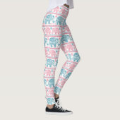 Rosa und aquamarines ethnisches Elefant-Muster Leggings (Rechts)