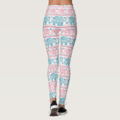 Rosa und aquamarines ethnisches Elefant-Muster Leggings (Rückseite)