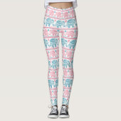 Rosa und aquamarines ethnisches Elefant-Muster Leggings (Vorderseite)