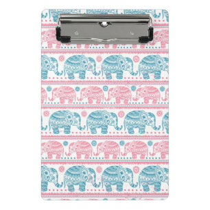 Rosa und aquamarines ethnisches Elefant-Muster Mini Klemmbrett