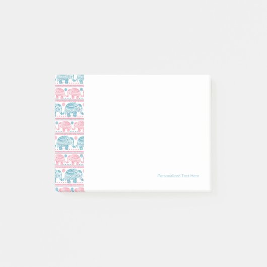 Rosa und aquamarines ethnisches Elefant-Muster Post-it Klebezettel (Vorderseite)