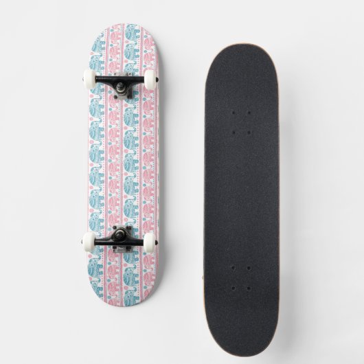 Rosa und aquamarines ethnisches Elefant-Muster Skateboard (Vorderseite)