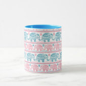 Rosa und aquamarines ethnisches Elefant-Muster Tasse (Zentrum)