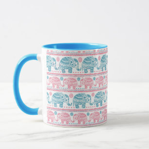 Rosa und aquamarines ethnisches Elefant-Muster Tasse