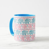 Rosa und aquamarines ethnisches Elefant-Muster Tasse (Vorderseite Links)