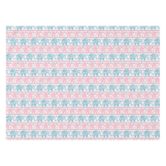 Rosa und aquamarines ethnisches Elefant-Muster Tischdecke (Vorderseite (Horizontal))