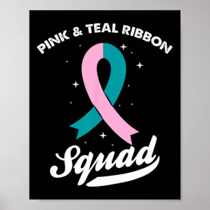 Rosa und Aquamarines Ribbon-Quadrat Ovarielle Brus Poster