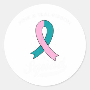 Rosa und Aquamarines Ribbon-Quadrat Ovarielle Brus Runder Aufkleber