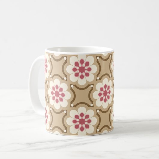 Rosa und beige Blüte Kaffeetasse (Vorderseite Links)