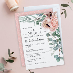 Rosa und beige florale virtuelle Babyparty-Einladu Einladung