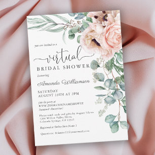 Rosa und beige florale virtuelle Hochzeitsdusche Einladung