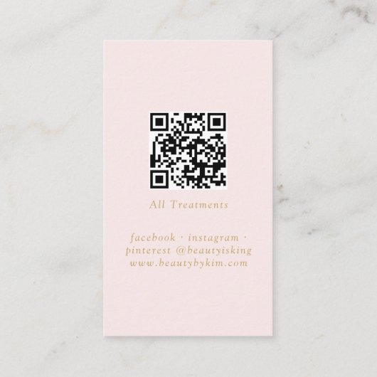 Rosa und Beige-Gold Minimal Elegant, Salon QR Code Visitenkarte (Rückseite)