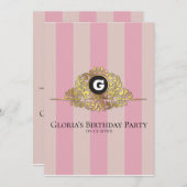 Rosa und Beige Gold Monogram Elegante Einladung (Vorne/Hinten)