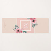 Rosa und Beige | Monogramm der Aquarellfarben-Blum Yogamatte (Vorderseite (Horizontal))