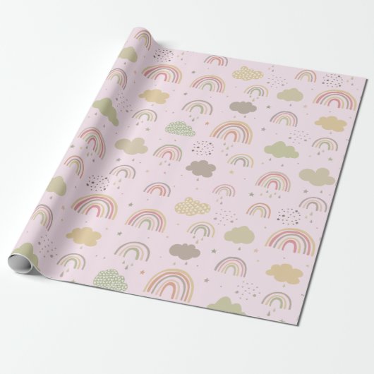 Rosa und Beige Regenbogenmuster Geschenkpapier (Ungerollt)