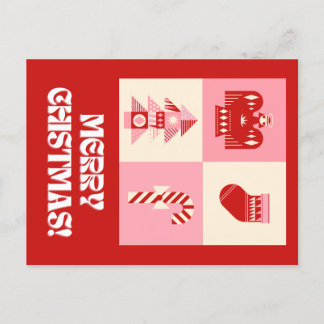 Rosa und Beige Retro Geometrische Gruß Merry Feiertagspostkarte