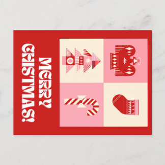Rosa und Beige Retro Geometrische Gruß Merry Feiertagspostkarte